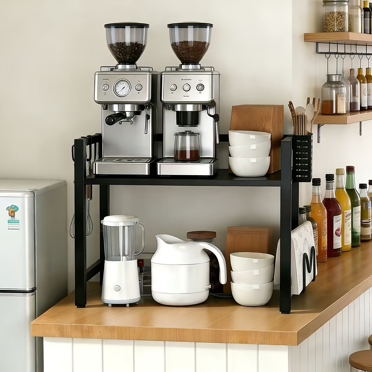 TEMU Double-layer Countertop Storage Rack, Coffee Machine Storage Rack, Kitchen Storage Rack, Expandable Design, Equipped With Hooks, Spoon Storage