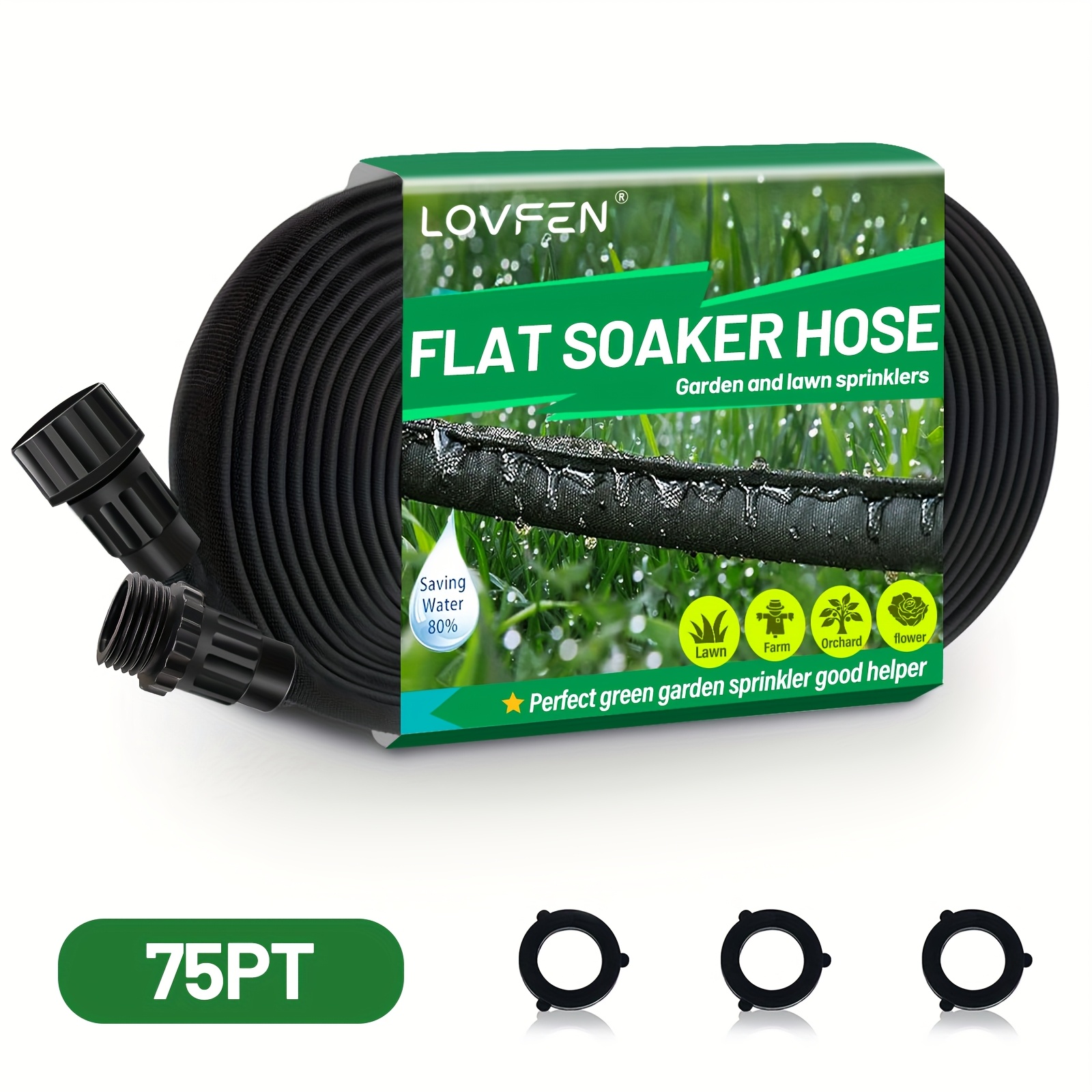 TEMU Tuyau d'arrosage plat 2025 100ft avec piquets pour jardin, 50ft X 2 tuyaux goutte-à-goutte , système d'irrigation DIY pour jardin, de 80% d'eau,
