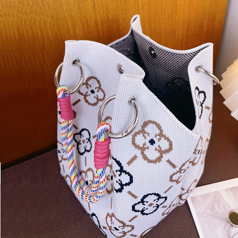 elegant top handle woven tote bag fabric material multicolor
