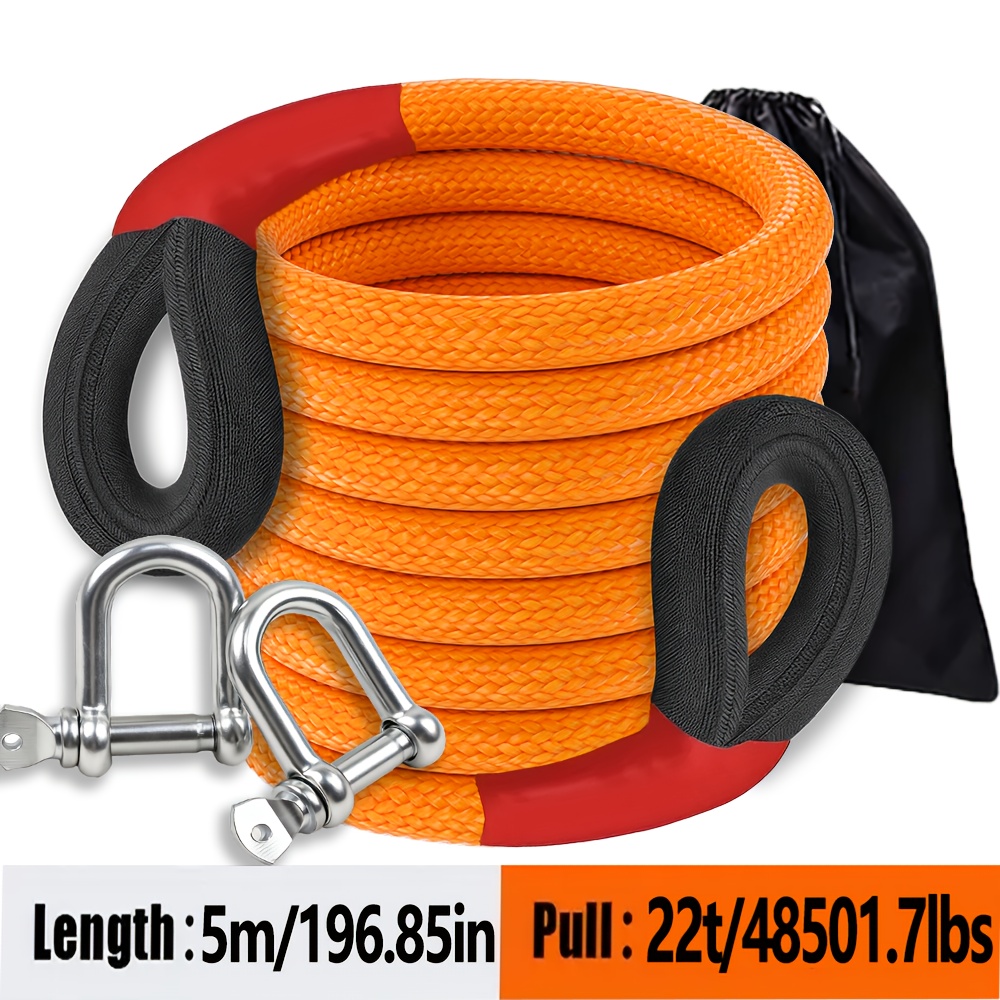 TEMU 22 Ton/22000 Kg Heavy-duty Towing Rope Kit | Lengths /4m/5m/7.1m/9.1m, Includes 2 U-hooks & Storage Bag, 122  Tensile Strength, Polyamide