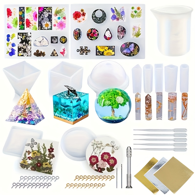 66pcs Epoxy Resin Casting Molds Silicone Kit, Including Pyramid, Sphere, Cube, Coaster Molds, Fondant Molds, Casting Tools, Resin Jewelry Making Kit For Beginners
