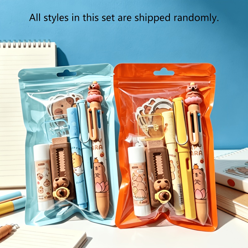 Coffret Papeterie Capybara 66 Pièces - 8 Carnets Mini, 8 Stylos Gel Et 50 Autocollants - Fournitures Scolaires Et Cadeaux Pour Anniversaire - Pour Enfants Et Ados