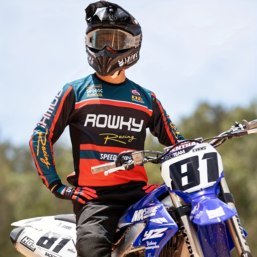 mens motocross racing jersey   breathable quick dry long sleeve t shirt with   speed design ideal for off road mountain biking polyester blend loose fit riding gear checkered pattern knit construction motocross  