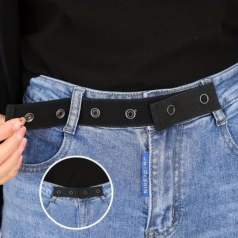 

2-pack Adjustable Waistband Extender With Button Holes For Jeans, Pants & Maternity Wear - Universal Fit Waist Expander For - Black Metal Buttons