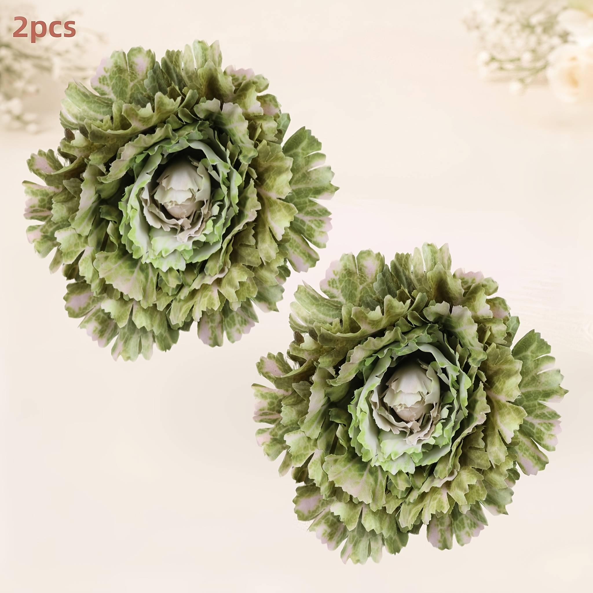 TEMU 2pcs Realistic Artificial Cabbage Rose Heads With Fake Vegetable Flower Branches - 5.31-inch Suitable For Home, Wedding, Office Decor, Diy