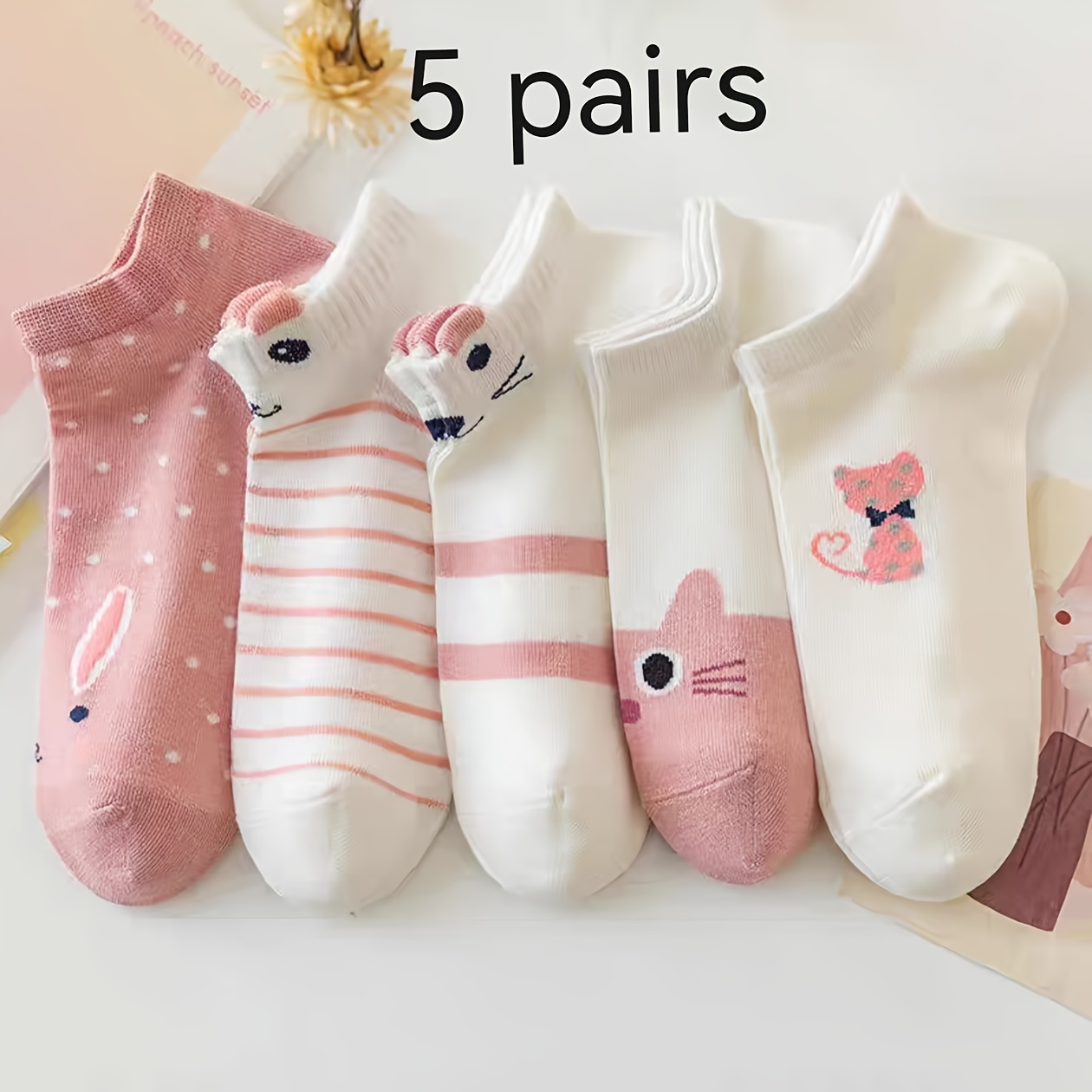 5 Pairs Of Bunny-print Socks For Women
