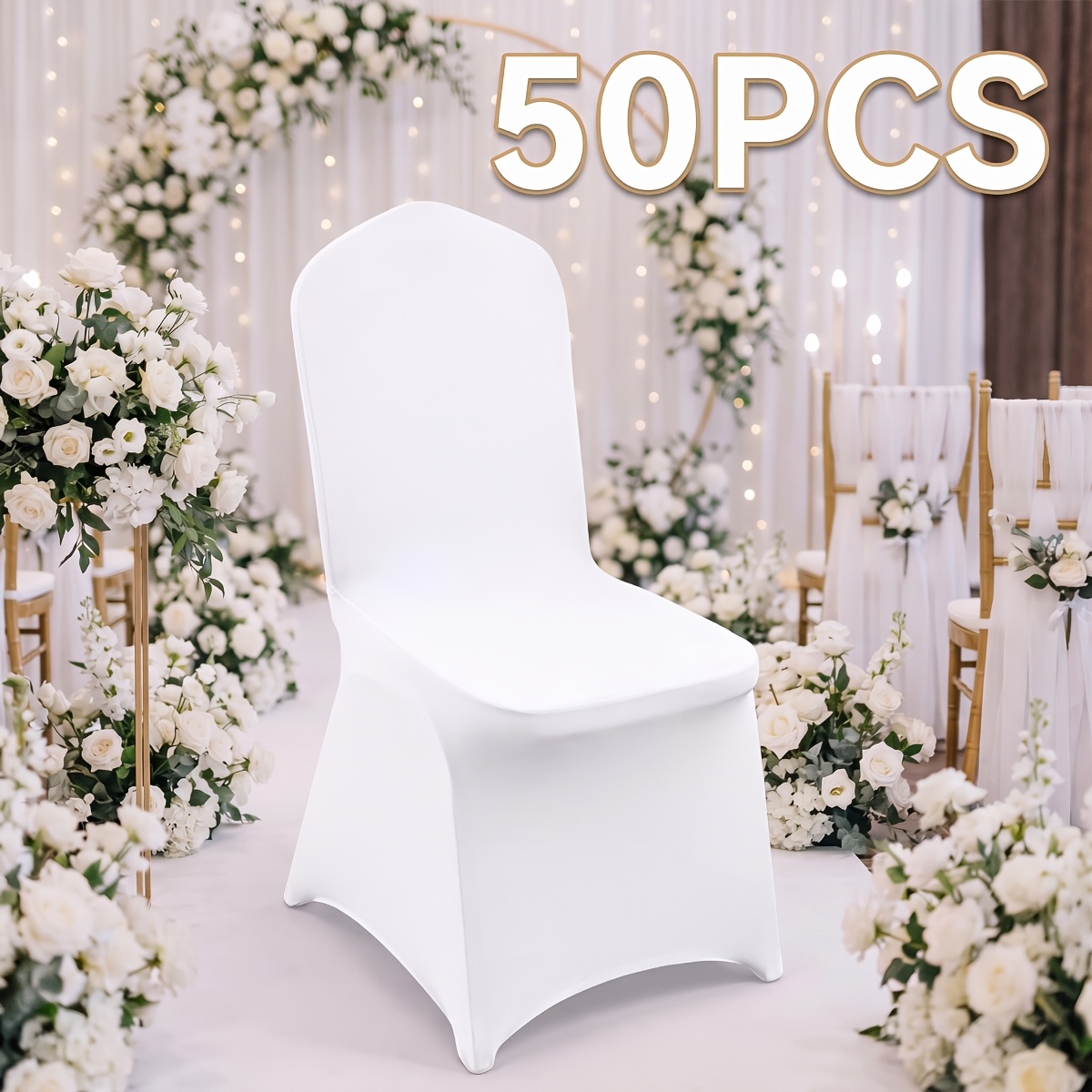 TEMU Lot de 50 housses extensibles et pliables pour chaises blanches, protège-chaise universel élastique pour mariage, banquet, fête, , décoration