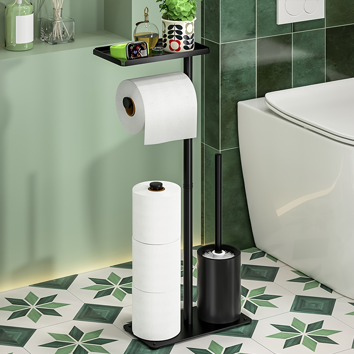 Freistehender Toilettenpapierhalter Aus Rattan Mit Ablage – Für 4 Rollen, Handgewebt, Quadratisch & Platzsparend
