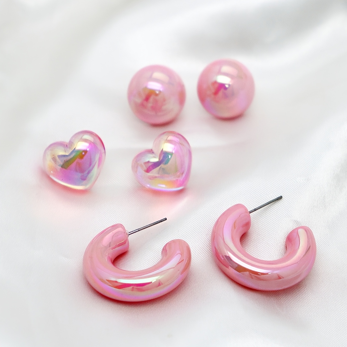 3 Pairs Women's Cute Bear & Heart Stud Earrings Set