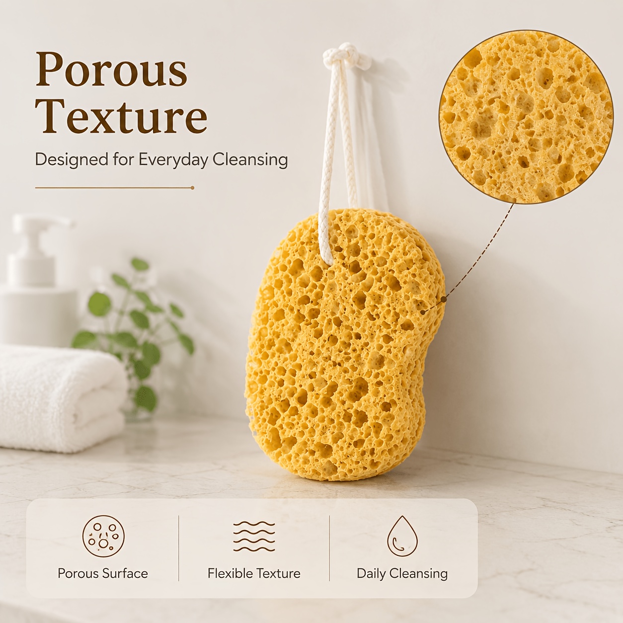 Soft Bath Sponge with Hanging Loop, Daily Cleansing Shower Sponge