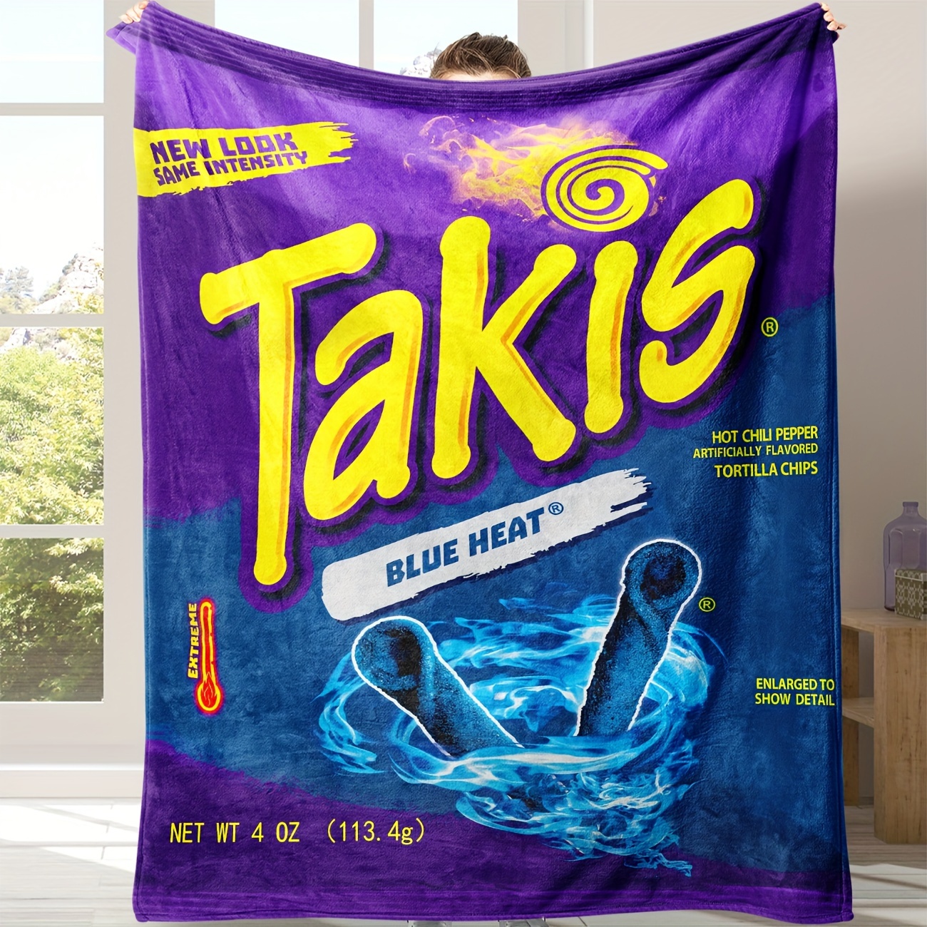 

Takis Blue Heat-themed Flannel Fleece Throw Blanket - Polyester Fiber Plush, Machine Washable, All-season Coziness - Ideal For Camping & Office Nap - Soft & Comfortable Gift For Any Occasion