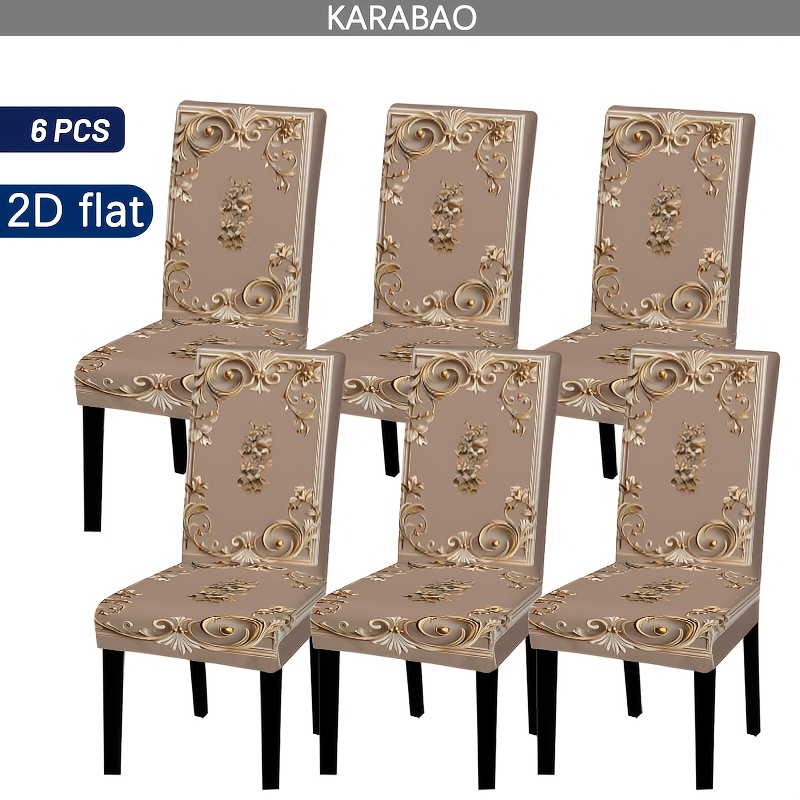 TEMU 2/4/6/8/10pcs European Pattern Chair Covers, Removable And Washable, Garden Chair Covers, Contemporary Design, Stretch Fabric Universal Size