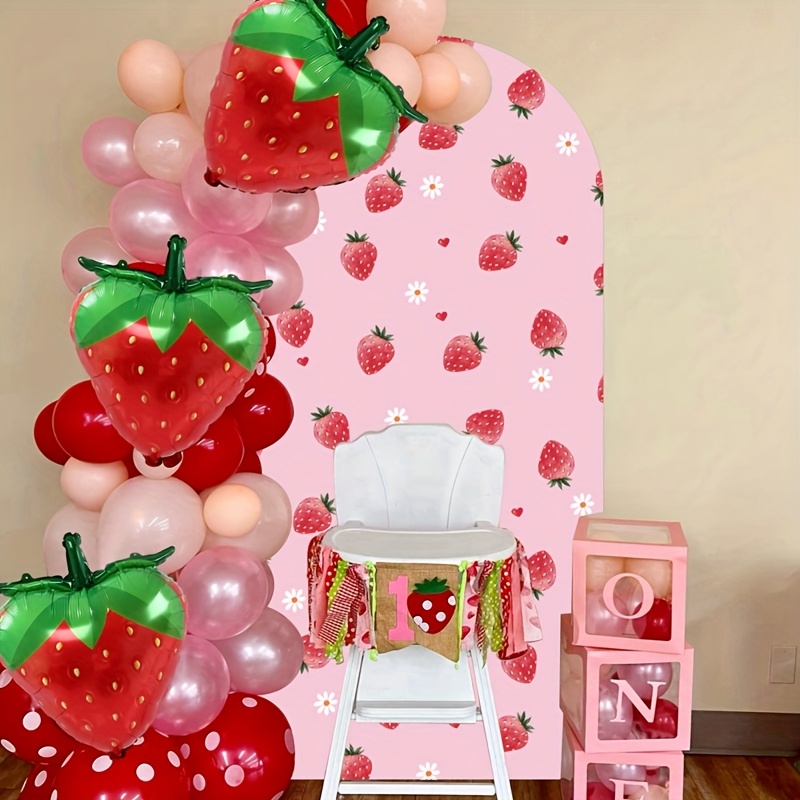 

Pink Strawberry Arch Backdrop - Polyester Party Decor For Showers, Birthdays & Weddings (stand Not Included)