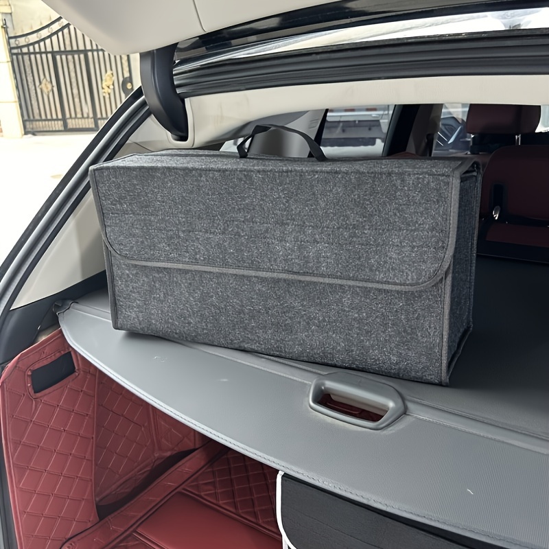 

1pc Polyester Fiber Car Trunk Organizer, Foldable Felt Cloth Storage Box, Applicable Models , Multi-compartment Boot Tidy Organiser Model Bag