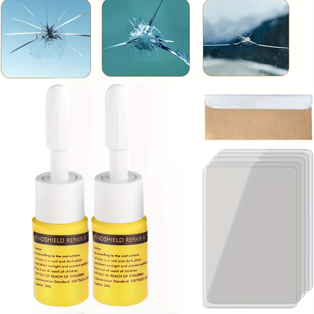 

Glass Repair Kit, Windshield Crack Repair Kit, Repair Kit, Glass Repair Fluid For Chips, , Star-shaped Crack (yellow)