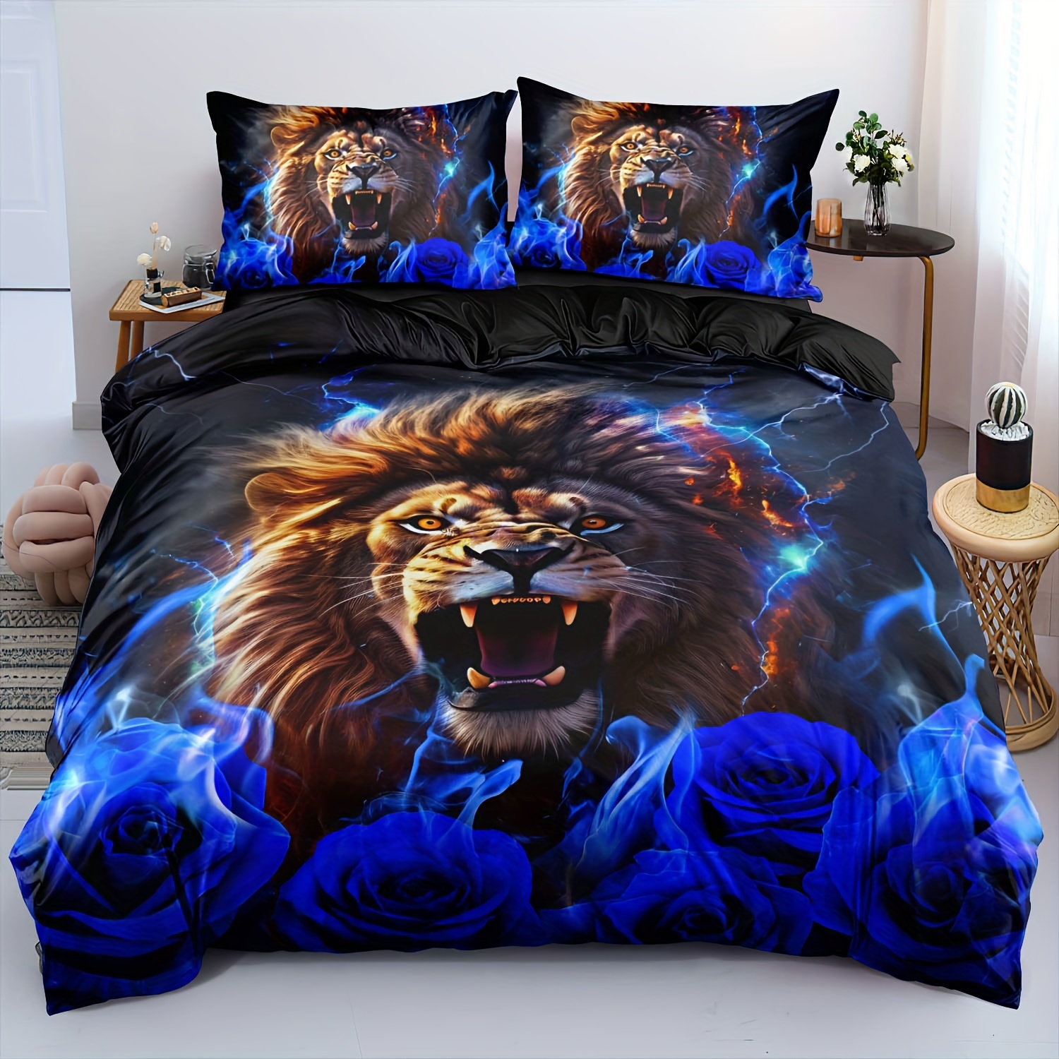 

A Set Of 2/3 Down Comforter Covers, Soft And Comfortable, Featuring A Black In Extra Large Size, Suitable For Boys' Bedding. Comforter Has A 3d Animal Print In Large Size, With A Bedding Set.