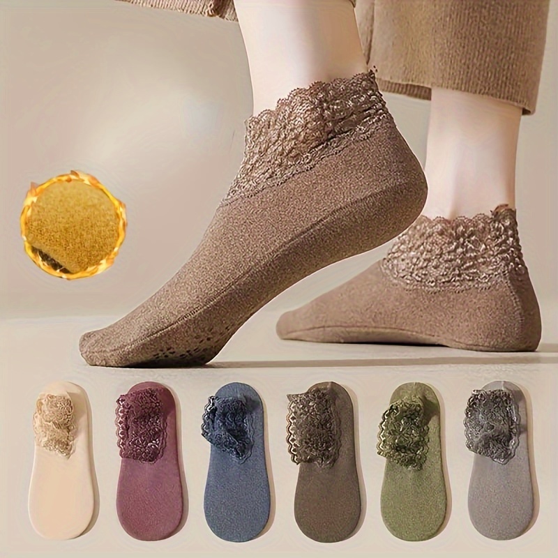 

Extremely Comfortable, Non-slip Cozy Lace- Socks For Women - Ideal For Autumn And Winter, Suitable For Indoor And Outdoor Use.