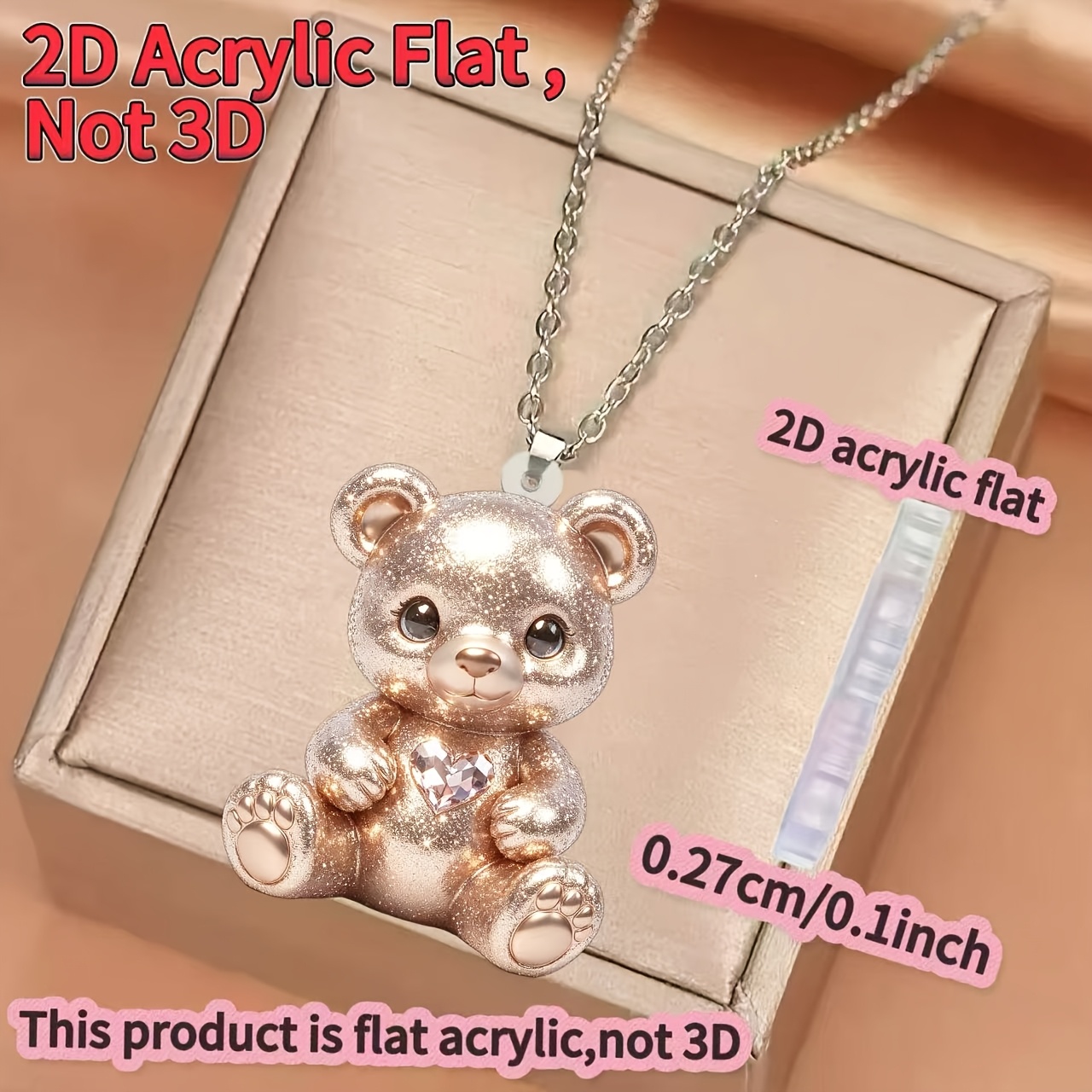 Women's Bear Pattern Acrylic Printed Pendant Necklace