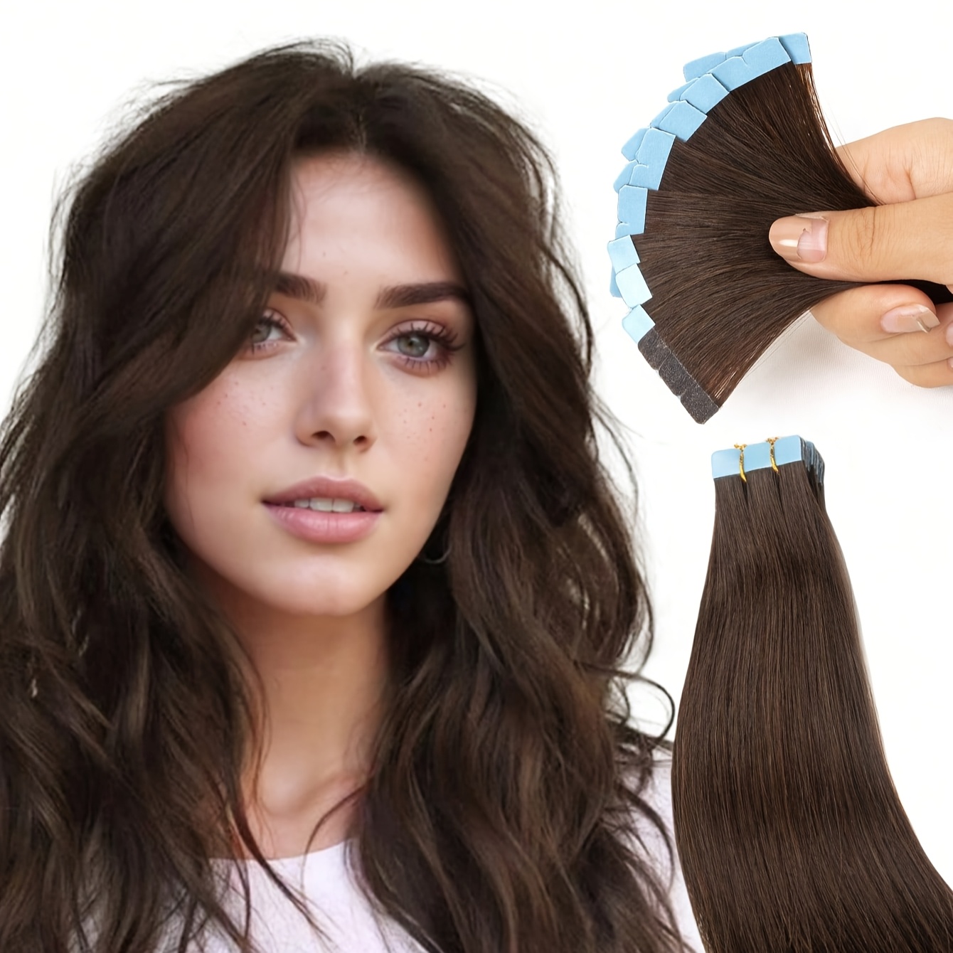 10pcs 02 natural mini tape in human hair extensions double sided invisible seamless straight hair for women adds volume length   hair types   tape in hair extensions easy application versatile styling details 1