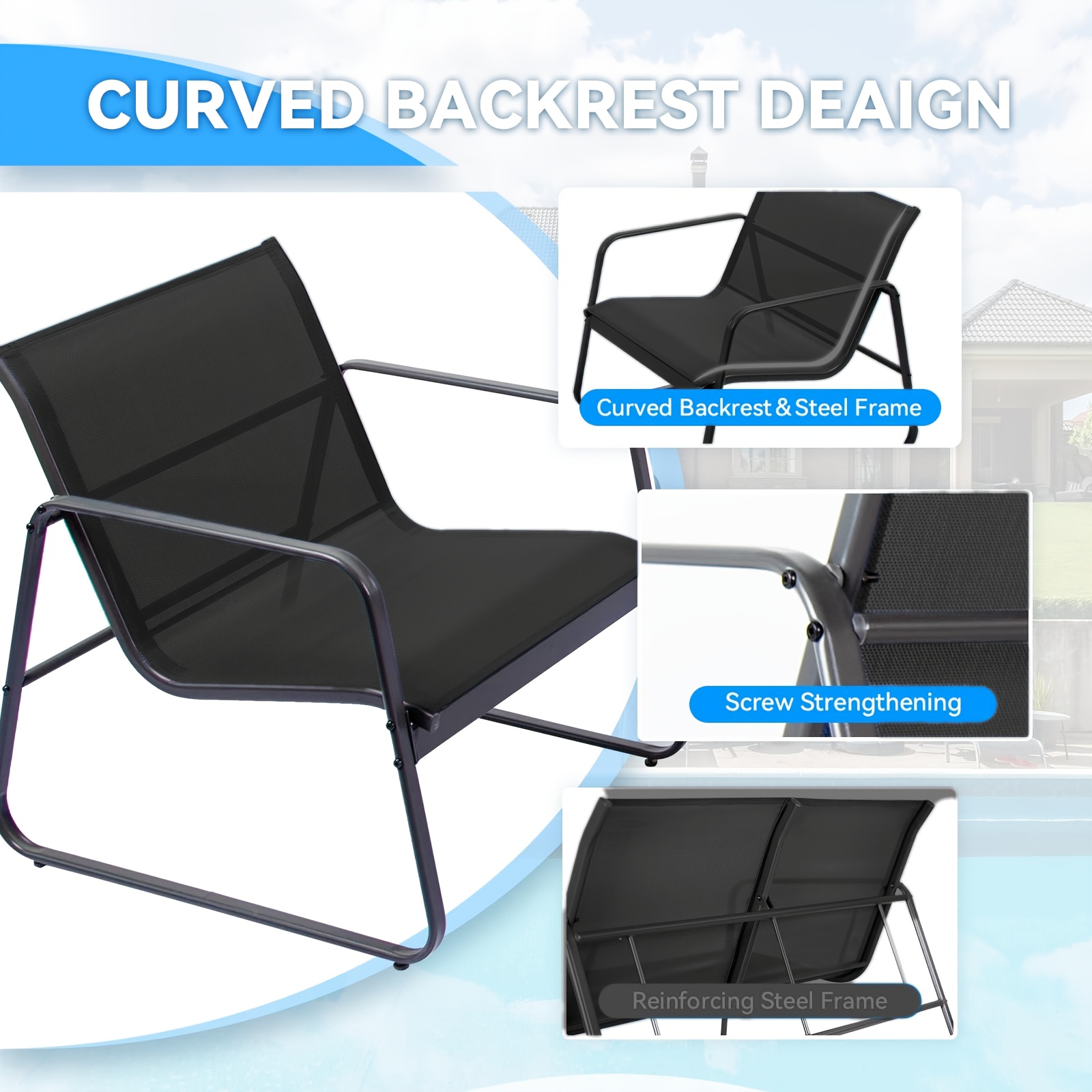 Patio Furniture Outdoor, Outdoor Patio Furniture Set Poolside Lawn Chairs Tempered Glass Coffee Table Garden Conversation Sets Loveseat Porch Textilene Fabric Black Or Grey (4 Pieces )