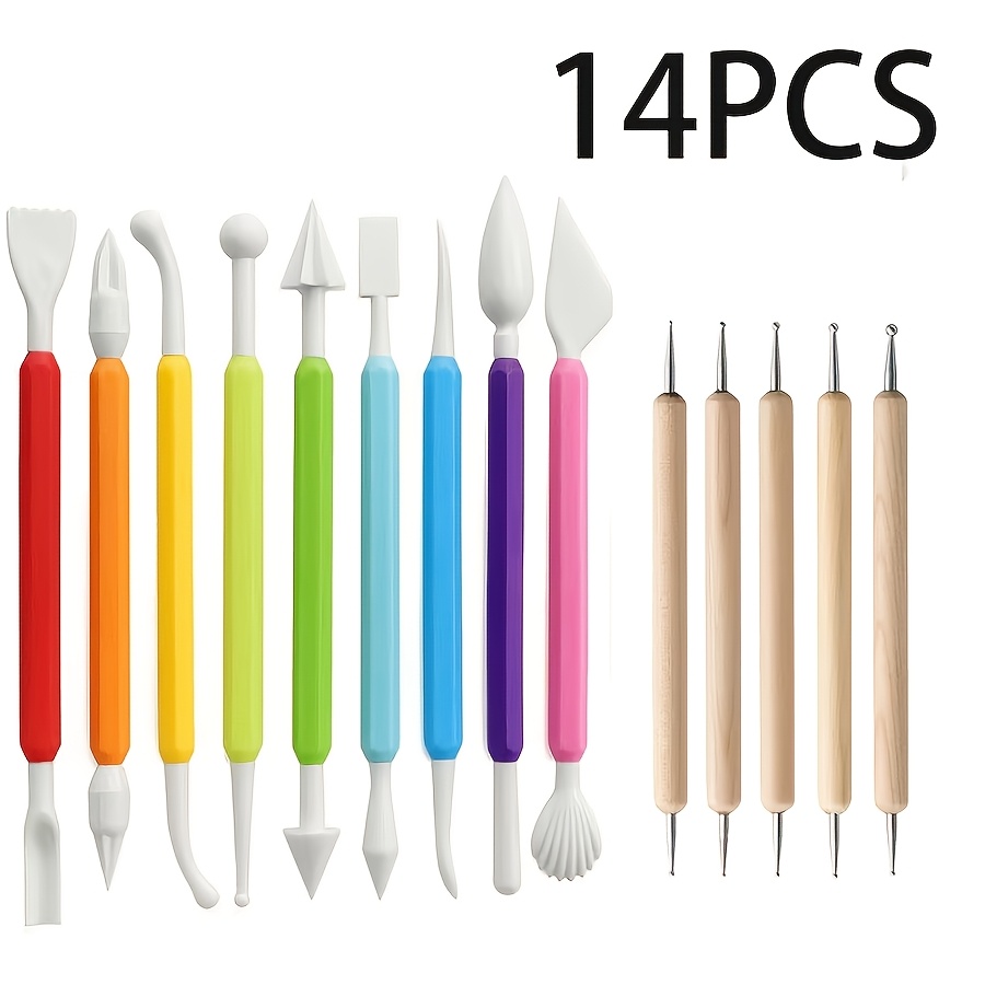 TEMU 14pcs Clay Sculpting Tools Set - Double-ended Modeling, Shaping And Detailing Tools With Ball Stylus Tools, Ideal For Pottery, Polymer Clay, Air