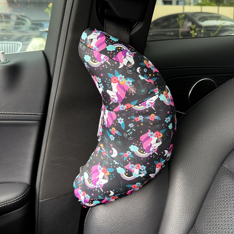 TEMU 1pc Comfortable Shoulder Seat Belt Pad Pillow, Cartoon Doodle Design, Little Zebra, Dinosaur, Rocket, , Designed For Adults, Car Accessory