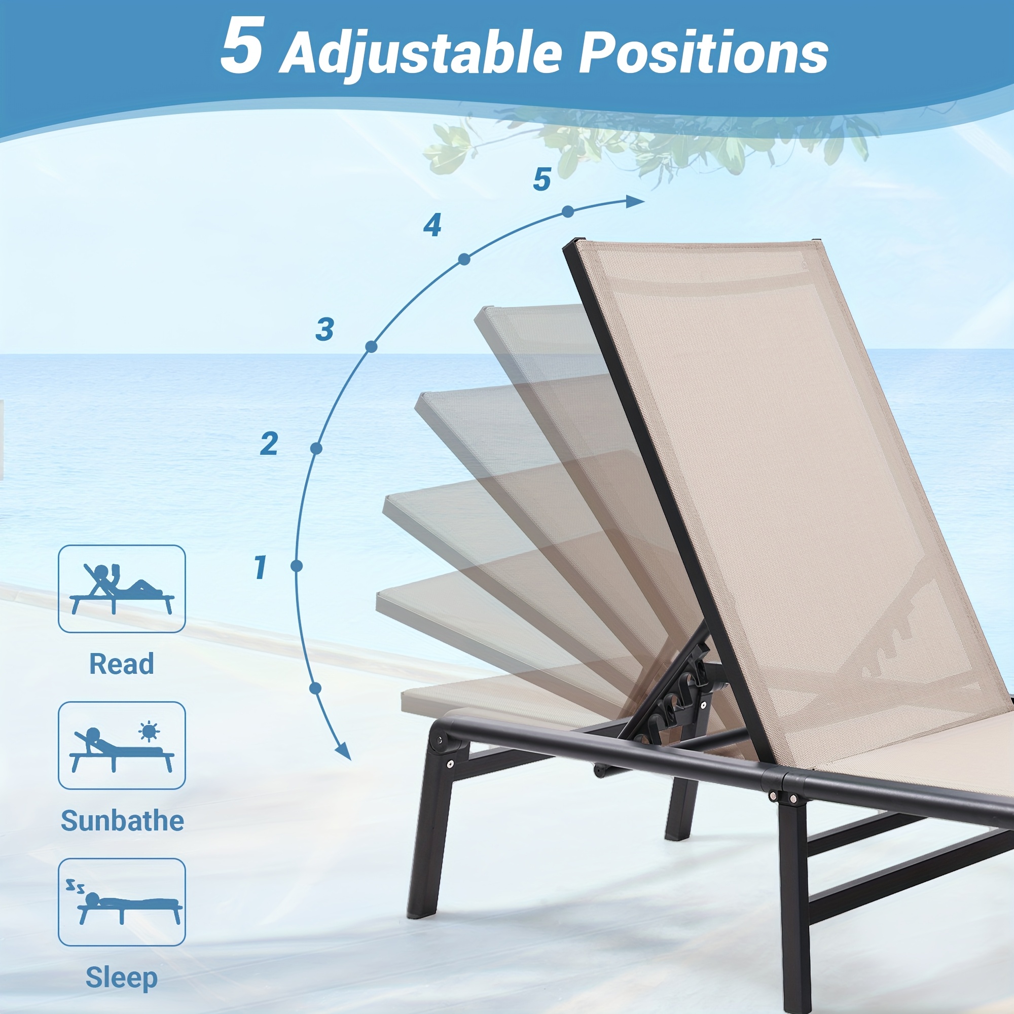 Value 2-Pack Chaise Lounge Set, Lightweight Aluminum Frame, Foldable Portable Pool and Beach Chair Furniture, Adjustable Backrest, Ideal for Patio Deck Yard