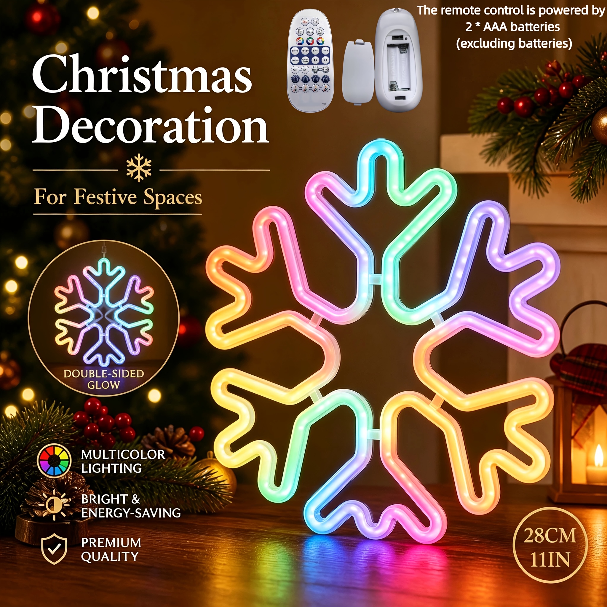 RGB Glowing Snowflake Neon Light, Remote Control