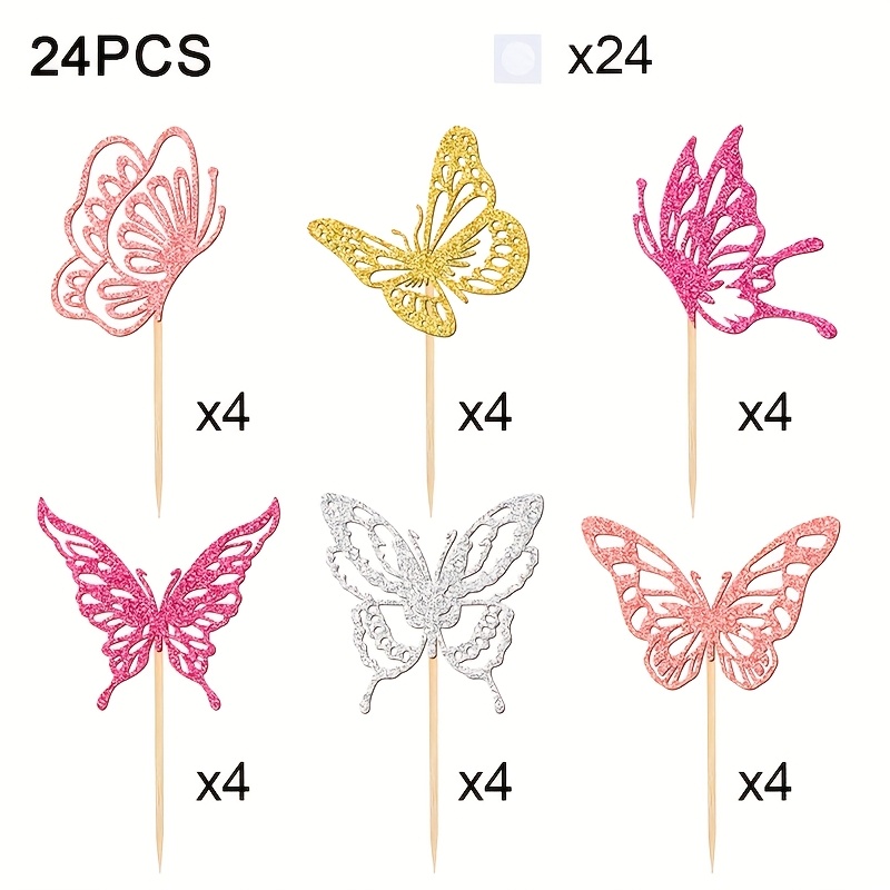 Image of Set Of 24 Sparkling Cupcake Decorations, Perfect For A -themed Celebration, Including Weddings, Showers, And Birthdays, School
