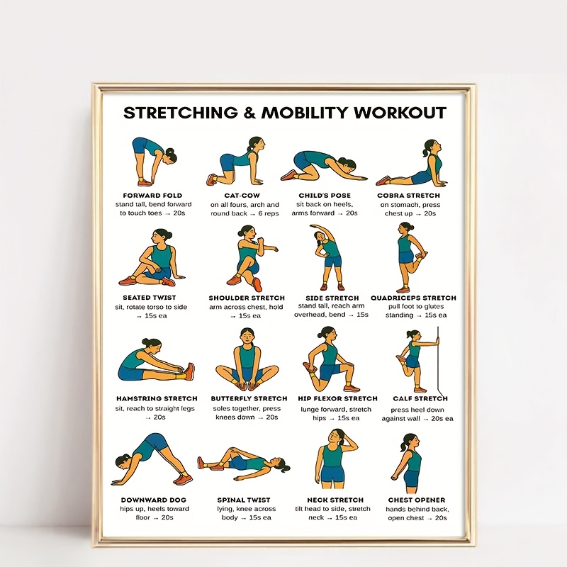 TEMU Stretching And Mobility Workout Poster - Canvas Wall Art Print - Yoga, Pilates, Warm Up Exercise Chart - Home Gym, Bedroom, - Motivational Fitness Picture (unframed)