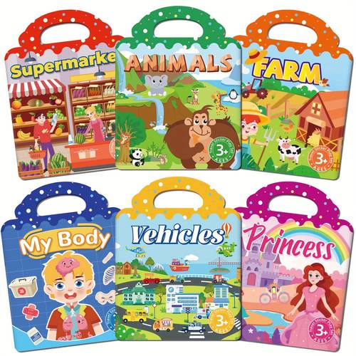 kids reusable diy sticker books multi scene multi themed portable quiet busy activity toy creative cartoon patterns on plastic fun gift for children stickers for s creative play vibrant illustrations prepaste