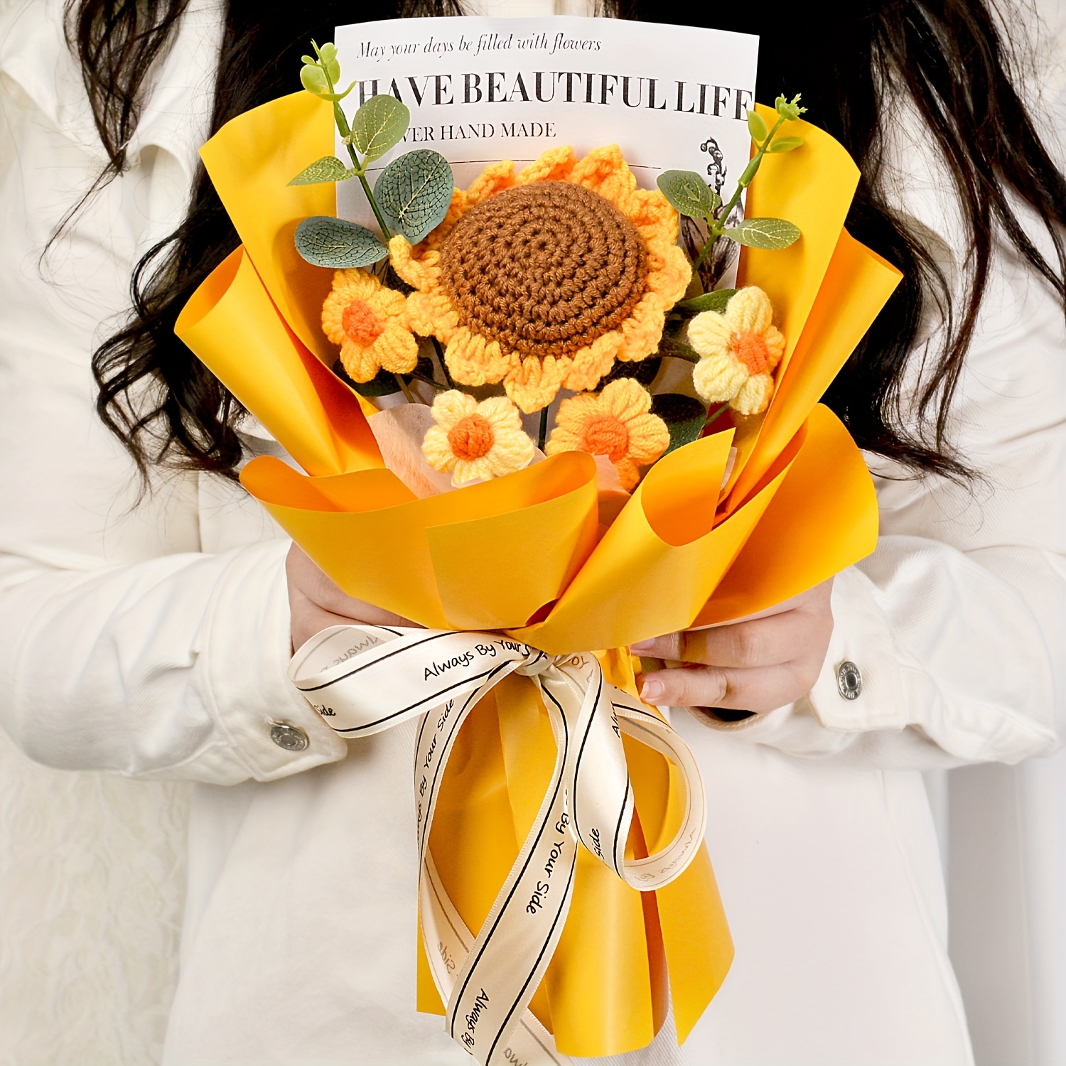 TEMU 1 Set Handmade Crochet Sunflower Bouquet - Knitted Woven Flowers Bouquet, Perfect Gift For Birthdays, Valentine's, Mother's Day, Father's Day,