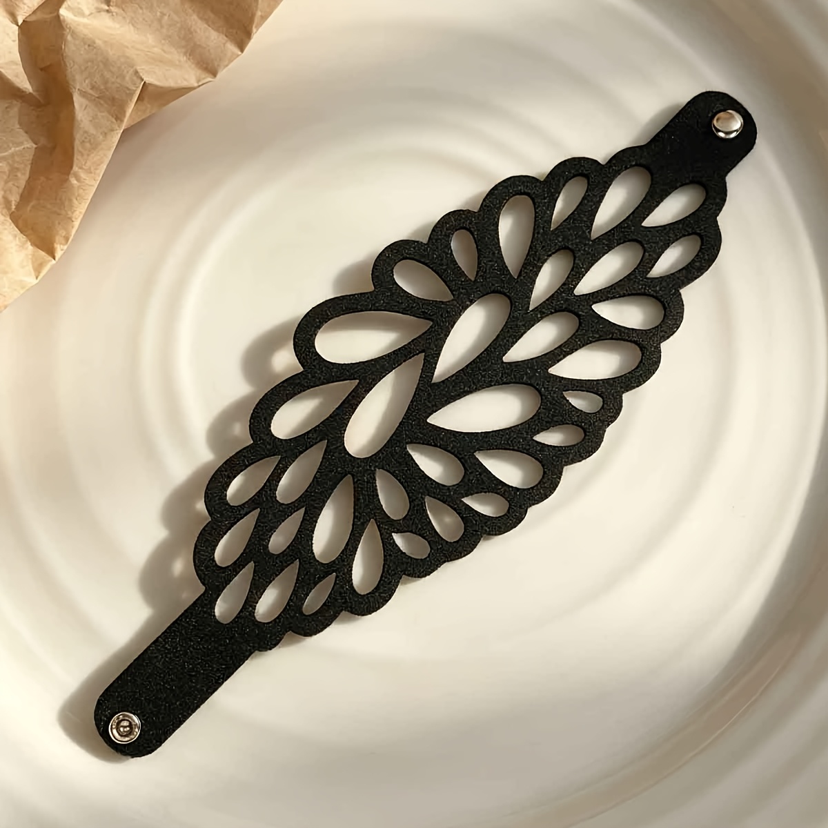 TEMU 1pc Women's Individual Double-layer Bracelet Hollow Leaf Wide Wristband Bohemian Style Niche Jewelry Gift Bracelet