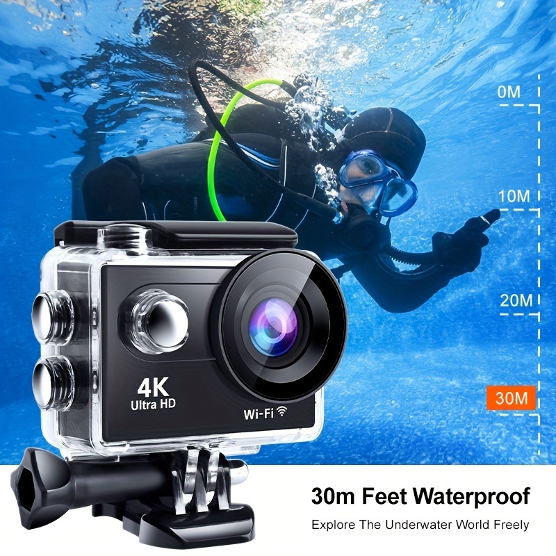 NK GRAVE - Underwater Action Cam Sports camera 4K (Ultra-High Definition)  HD 16MP, WiFi - HDMI, 30M Waterproof Case, 170º Wide Angle, Ultra-Advanced