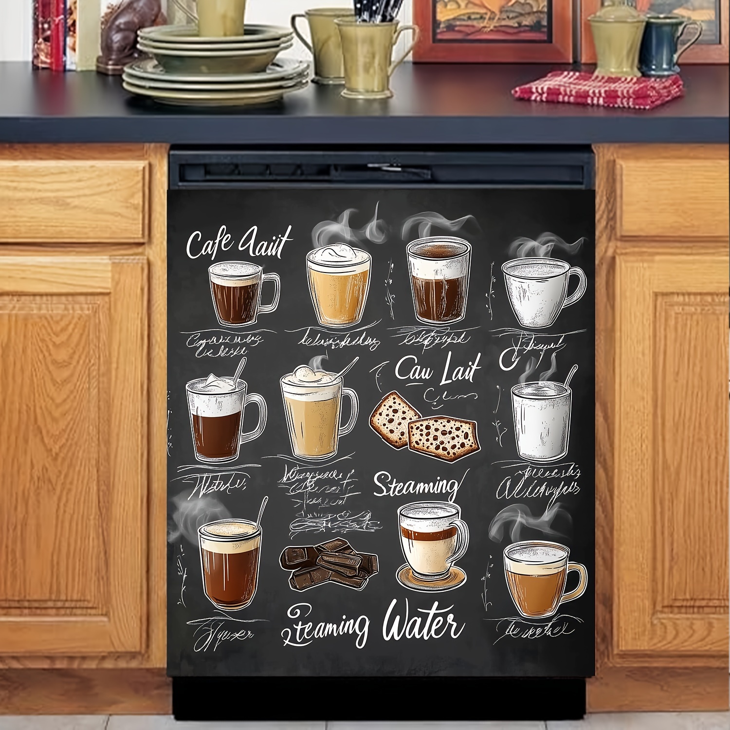 

2pcs Coffee & Beverage Themed Dishwasher Stickers - , For Kitchen Decor