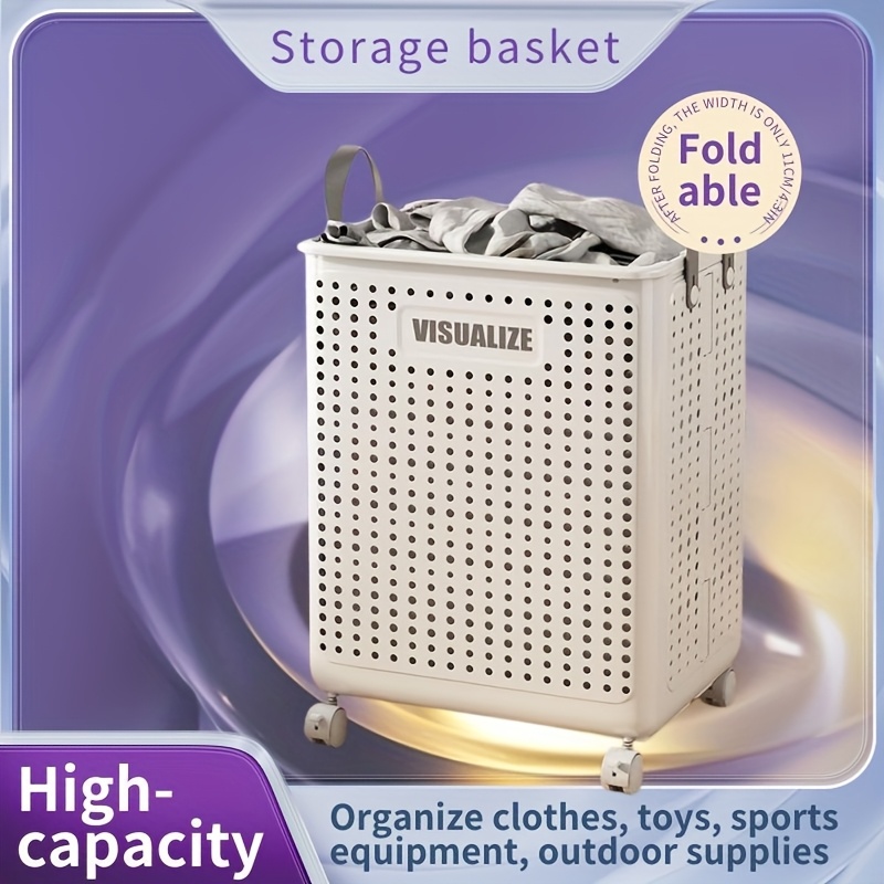 

Large Foldable Laundry Basket - With Wheels And Handles, Easy To Move, Folded To , Home Storage Items, Laundry Baskets