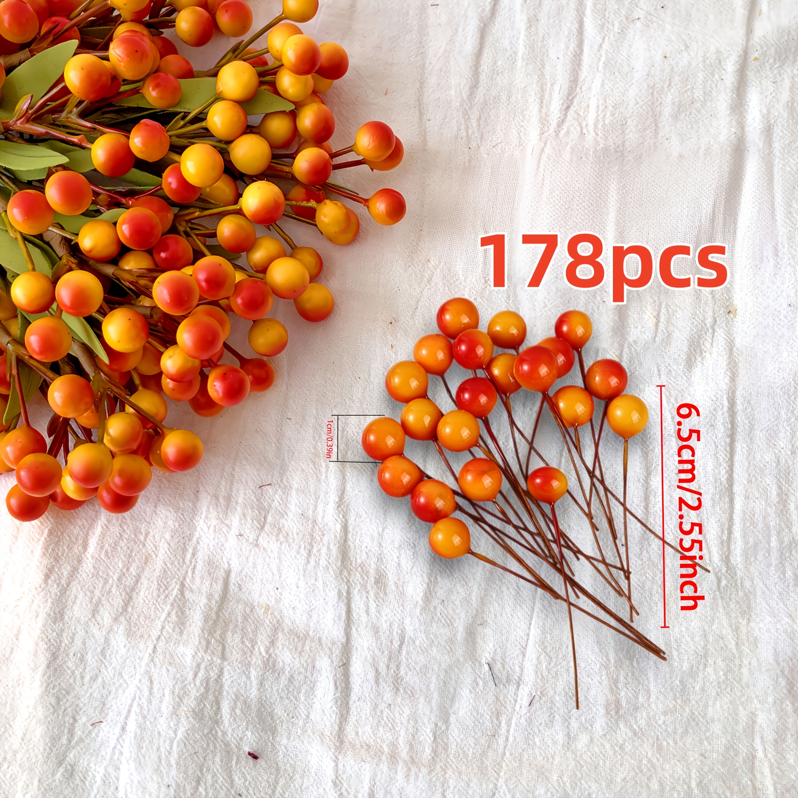 TEMU 178-count Artificial Flowers, Thanksgiving Berry Branches, Hand-twisted Stems, Suitable For Diy Decor, Vase Arrangements, Autumn/winter And
