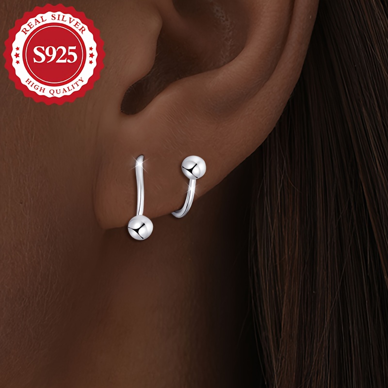 

Pair, S925 Silver, Women's Surrounding 2 Round Bead Spring Earrings, Screw , Suitable For Women, Worn In Multiple , Worn At Music Festivals, Low Allergy, Christmas Gift, 1.1g