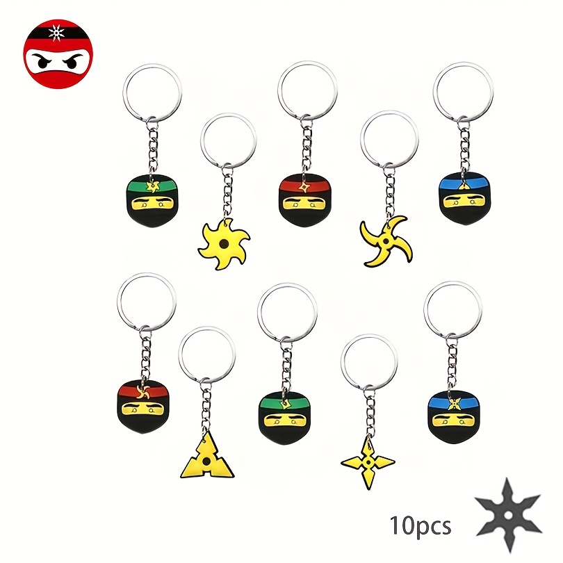 Image of 10pcs Warrior Party Favors Keychains - Colorful Masks & Symbols Design, Durable Pvc With Closure For Themed Birthday, Party, Backpack Decor ( Use)