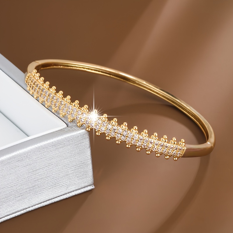 Golden Toned Copper Bangle Double Row Zirconia Sparkling Bracelet