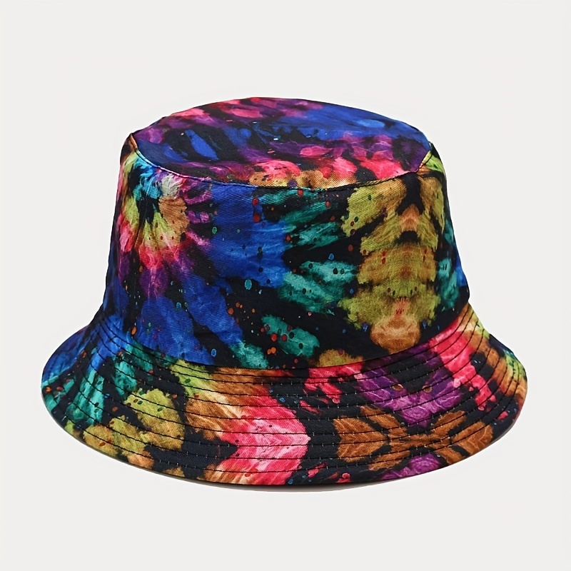 Colorful Tie Dye Bucket Hat Trendy Rainbow Color Printed Reversible Sun Hats Lightweight Breathable Fisherman for Women Girls,Temu