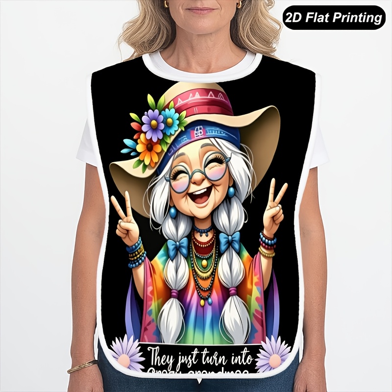 TEMU 1 bavoir pour adultes pour femmes, hommes et personnes âgées, tablier de repas cool avec impression plate 2D "Cool Grandma", bavoir
