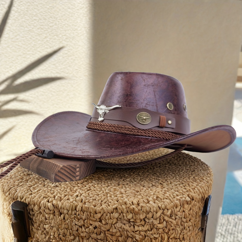 1pc breathable sunshade cowboy hat windproof faux leather hat perfect for holiday and birthday gift details 2