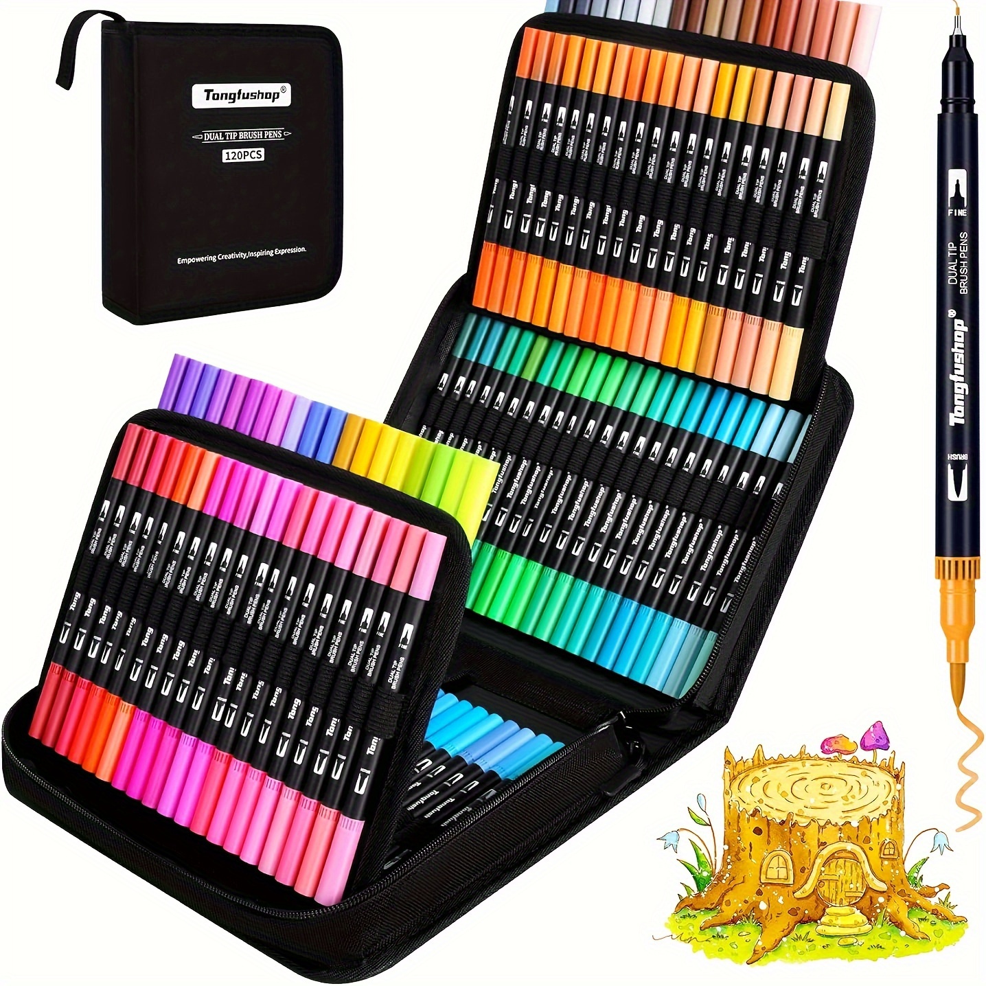 

Tongfushop 60/72/100/120 Colors Dual Tip Brush Markers, Brush And Fineliner Coloring Brush Pens Set, Art Pen For Coloring Books, Christmas Cards Drawing, Lettering, Calligraphy, Journaling, Doodling