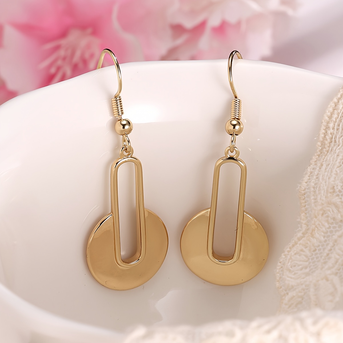 Women's Classic Copper Earrings with Synthetic Zirconia Inlay