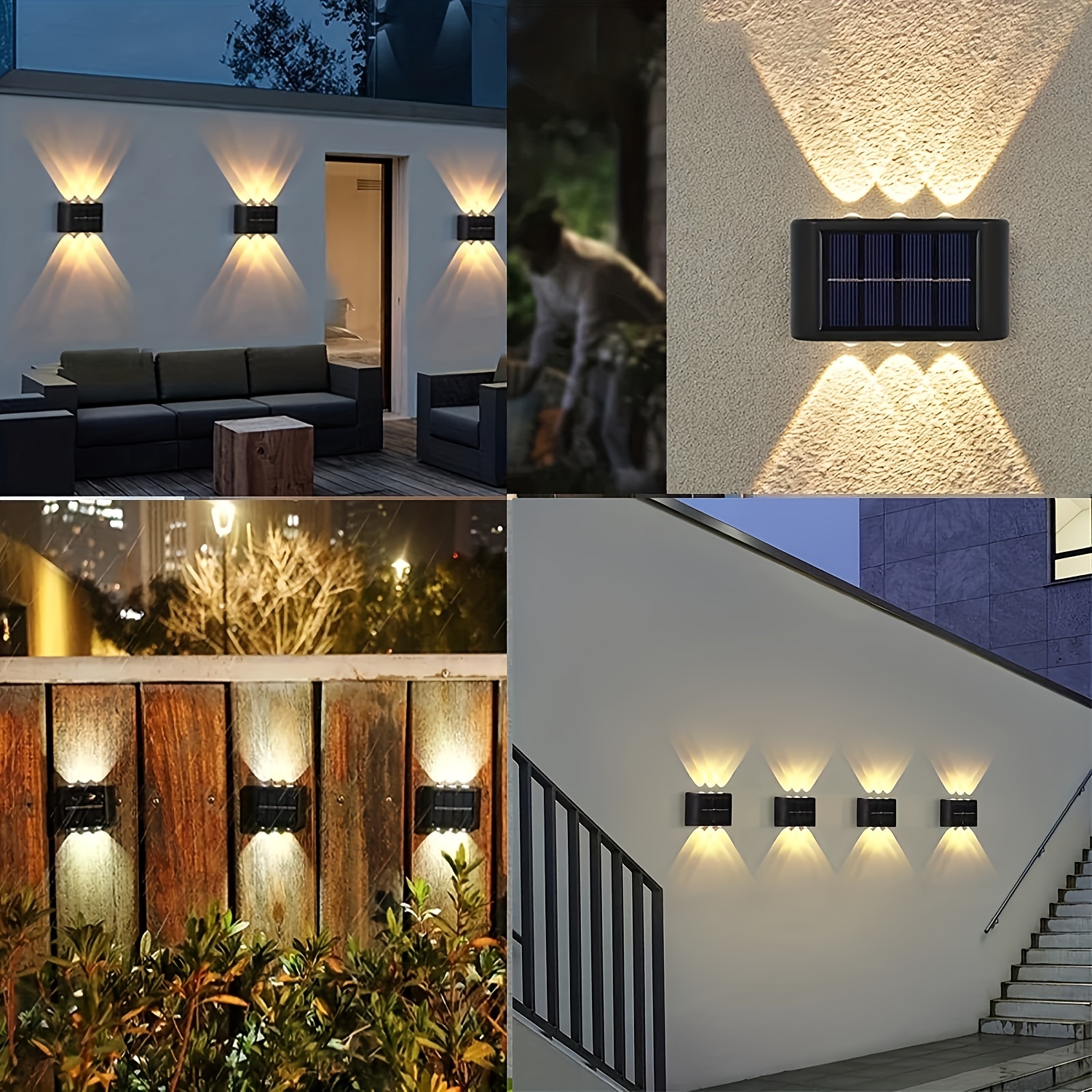 Juego de 2 lámparas de pared con alimentación solar, lámparas de pared de exterior aptas para uso doméstico, pequeñas lámparas externas de estilo nórdico para decoración de iluminación, aptas para hogar, jardín y porche (blanco/blanco cálido)