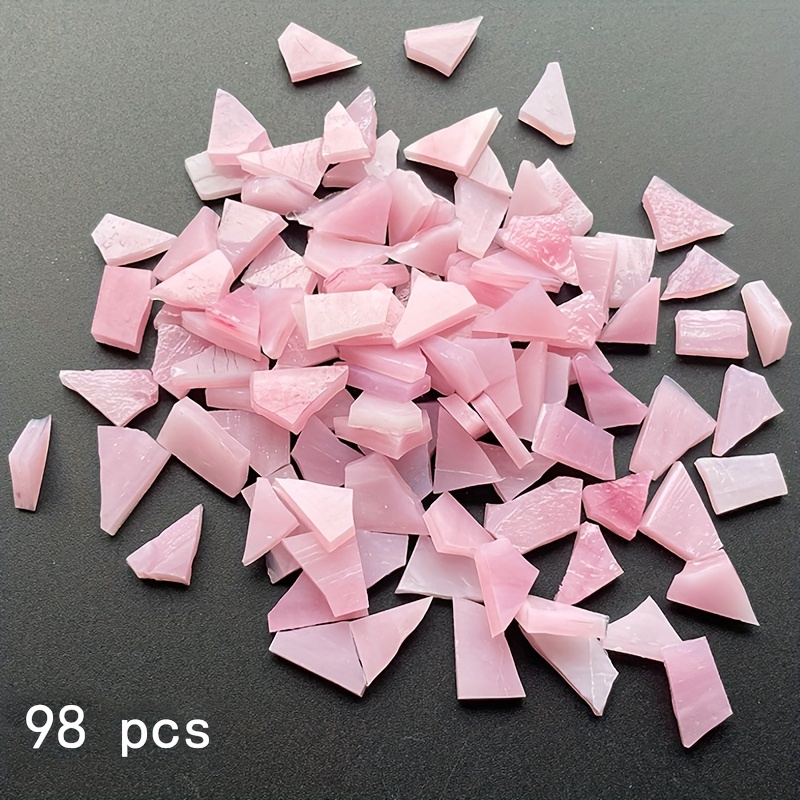 Image of 98pcs Of Pink Irregularly Shaped Glass Mosaic Tiles Mosaic , Suitable For Diy Handmade Creation And Decoration, Graduation Season Themes, Holiday Art Decoration Projects, And Mural Inlay Production