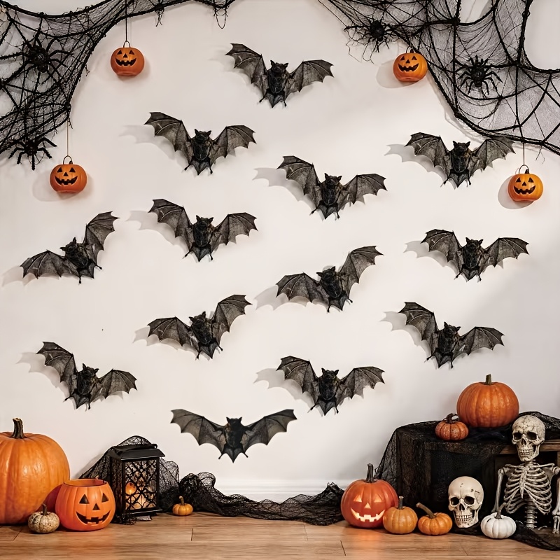 Image of 13pcs Vintage Realistic Bat Wall Stickers, Halloween Horror Themed Bat Wing Decals, Home Wall And Window Holiday Decorations