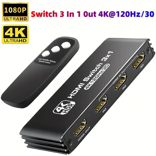 4k hdtv switch 3in 1 out 4k 120hz hdtv switcher 3x1 with ir remote control supports 4k 120hz 1080p 240hz 3d hdr hdtv 2 1 2 3 compatible with 4 ps3 tv dvd etc black