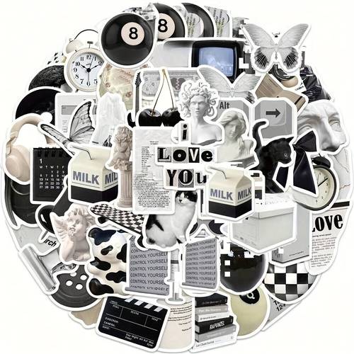 61pcs dark academia stickers y2k stickers black and white stickers kpop stickers vintage stickers cool stickers vinyl sticker for roller skating and cycling water bottle laptop phone skateboard bike luggage guitar for roller skating and cycling